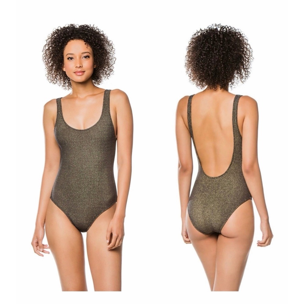 Solid & Striped Metallic Rib Anne Marie One Piece Swimsuit Gold